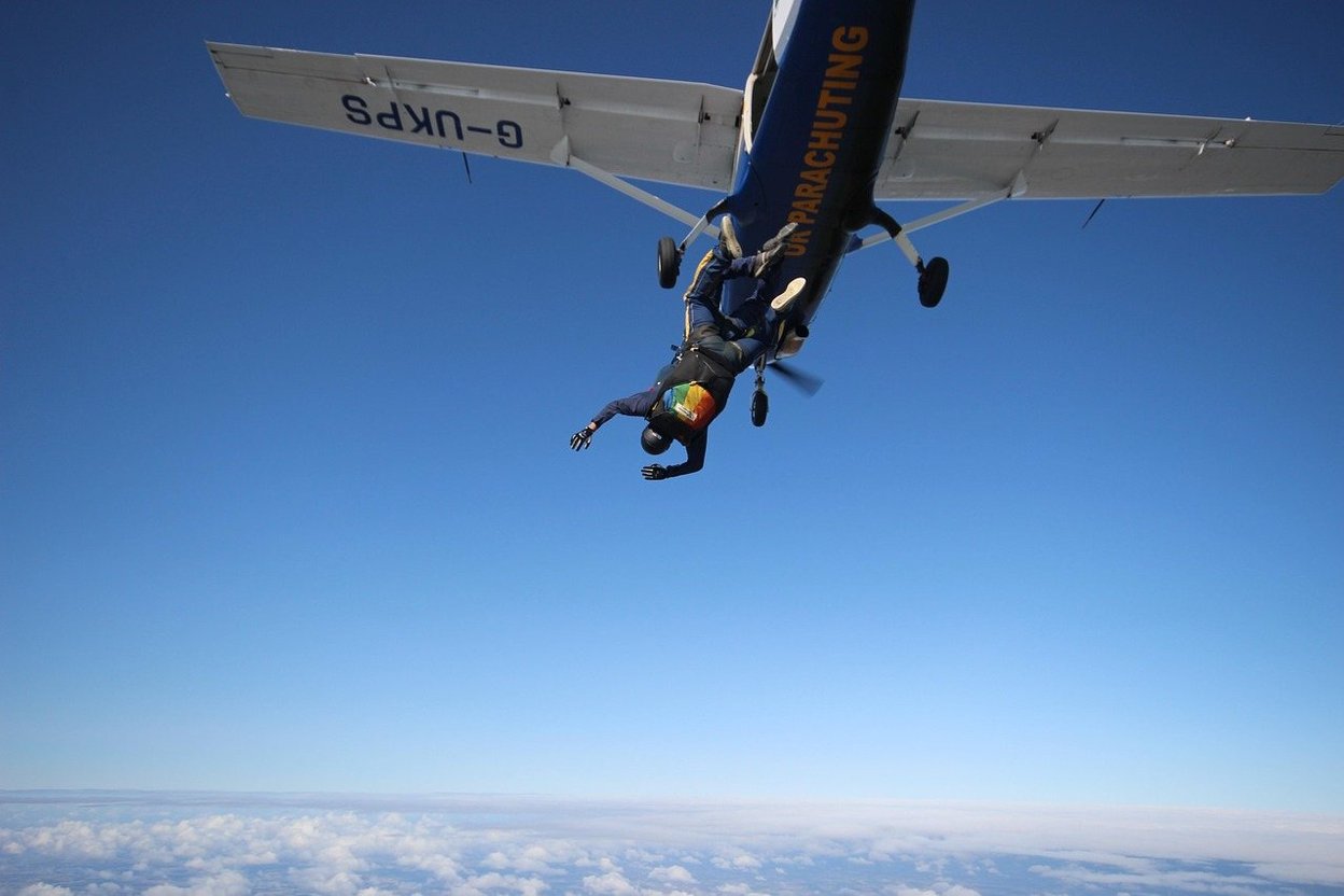 Skydiver in stable freefall after exiting aircraft